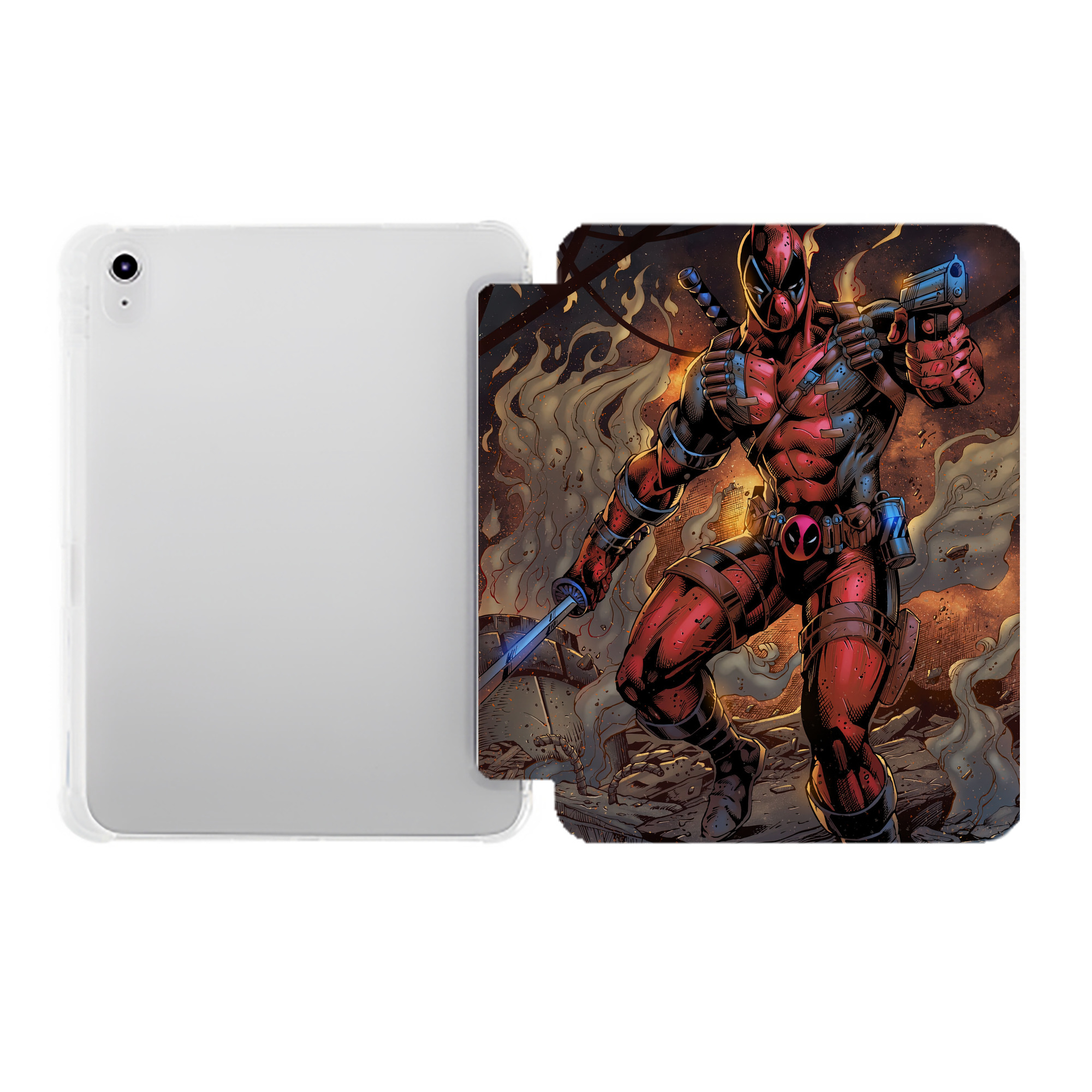 （画像用） Deadpool デッドプール IPad ケース ペン収納付き 三つ折りスタンド PUレザー×シリコン 対応機種9.5/10.5/10.9インチ